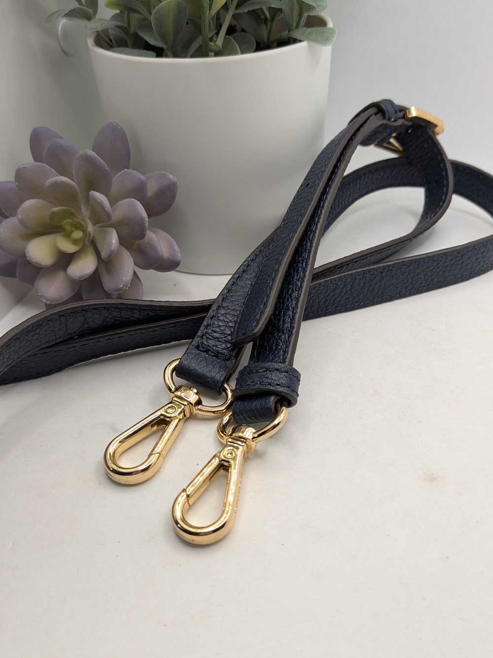Michael Kors Leather Bag Strap in Navy with Gold Hardware